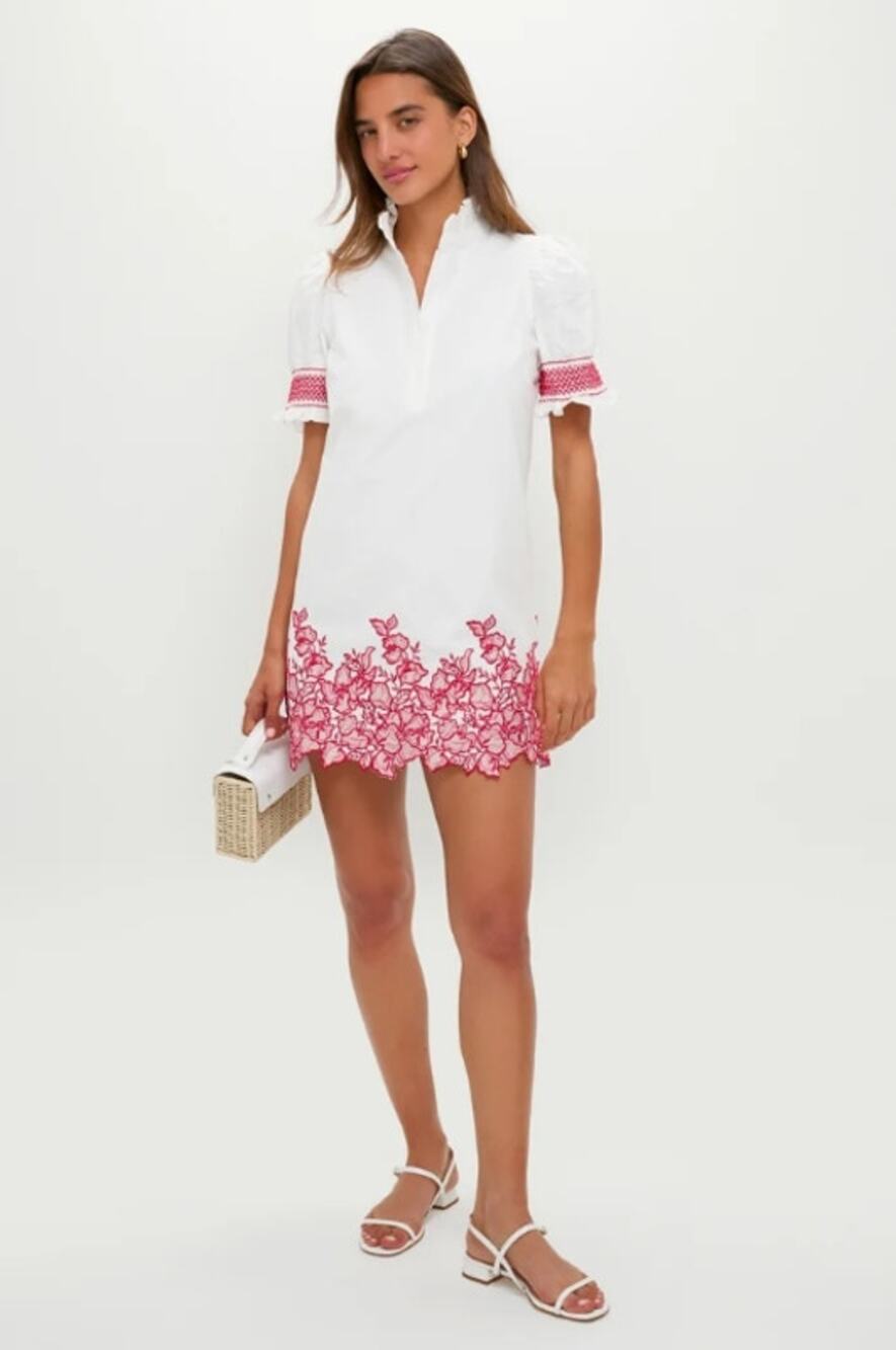 Tuckernuck Hyacinth House Eliza Mini Dress Medium White Red Embroidery Resort